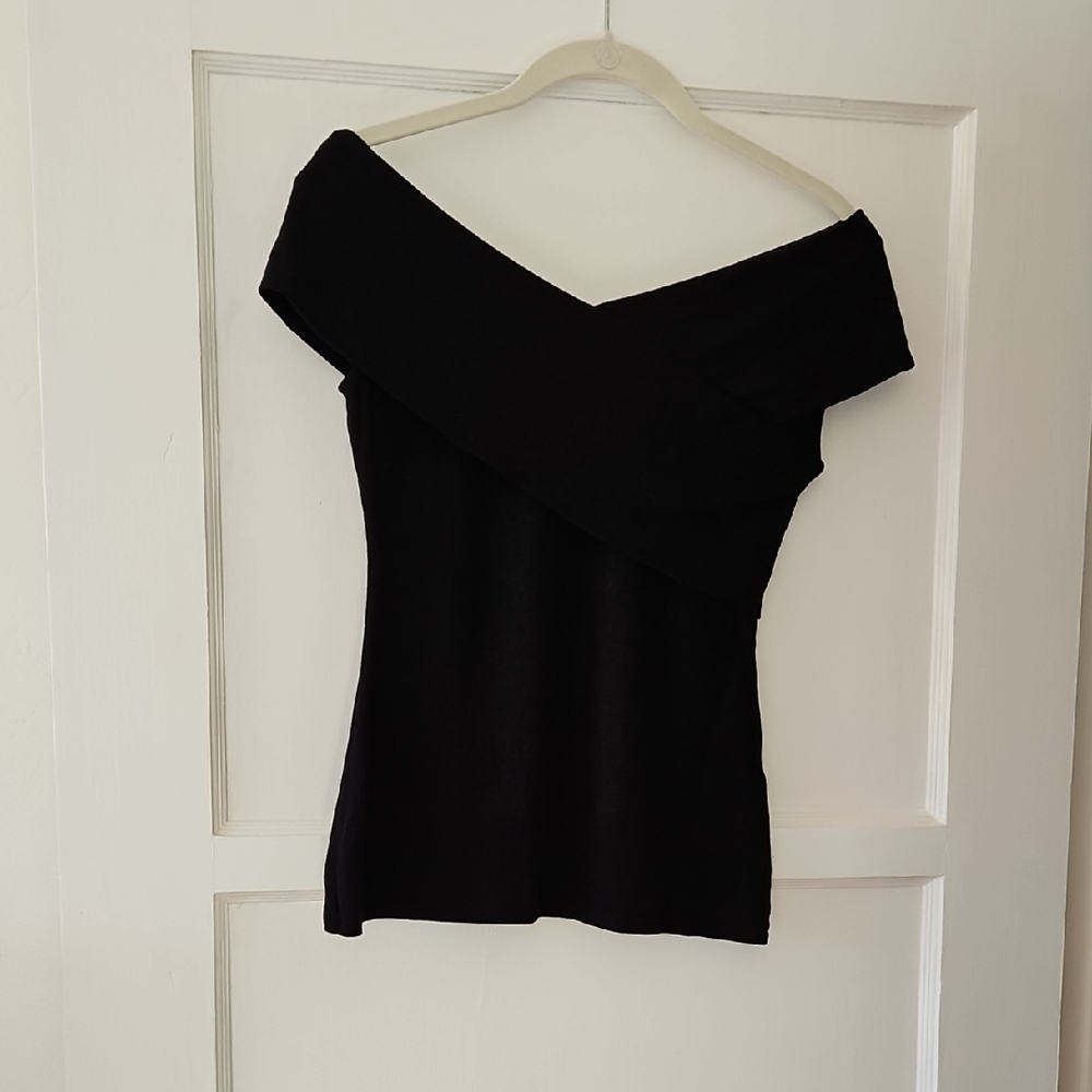 Theory Black Off-Shoulder Knit Top